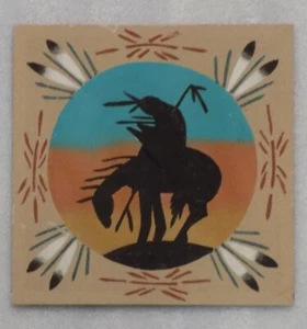 Native American Navajo End Of The Trail Sand Painting Wall Wood Picture Unframed - Picture 1 of 2
