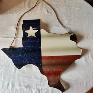 Texas Shape Tin Wall Hanging Red White Blue Flag 24"X24" Rustic Rusted Man Cave - Picture 1 of 5