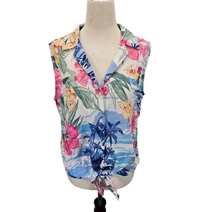 NWT Tommy Bahama Linen Camp Shirt Tie Front Coastalina Waikiki SW321067 Womens S - Picture 1 of 15