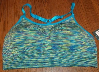 L Teal Women Fitness Yoga Sports Bra Workout Tank Top Seamless Racerback Padded - Image 1 of 2