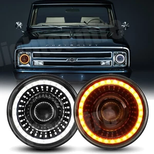 Pair 7" inch Round LED Headlights Hi/Lo Beam DRLAmber for Chevy Truck Camaro C10 - Picture 1 of 12