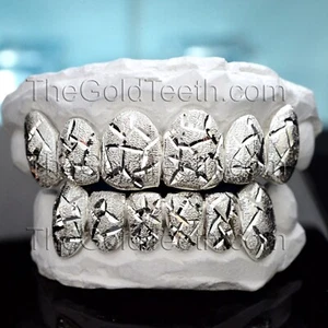 Custom Grillz 0,925 Sterlingsilber Diamant staubgeschliffen handgefertigte echte Grillzähne - Bild 1 von 3