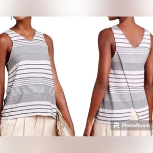 DELETTA ANTHROPOLOGIE GRAY STRIPE CROSSOVER SPLIT BACK TANK TOP WOMENS SZ XS - Picture 1 of 8