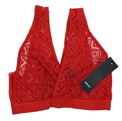 Sujetador para mujer DKNY de encaje puro color liso cruzado delantero M nuevo con etiquetas rojo ladrillo Foto 1 de 2