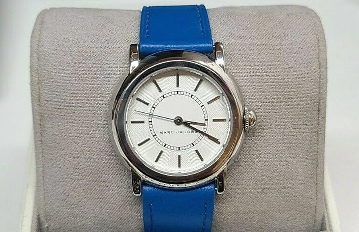 Marc Jacobs MJ1451 Courtney White Dial Blue Leather Strap Women's Watch Foto 1 de 1