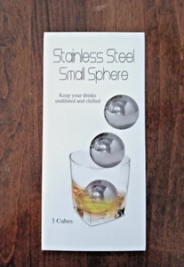 Whiskey Balls Set Of 3 Reusable Stainless Steel Metal Ice Sphere Cubes Beverage - Picture 1 of 4