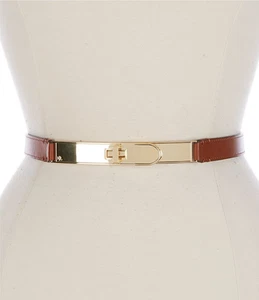Lauren Ralph Lauren 0.6" Turnlock Cuero Cinturón Ajustado MARRÓN MUJER TALLA L NUEVO - Imagen 1 de 8