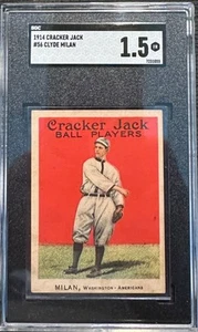 1914 Cracker Jack Baseball Card #56 CLYDE MILAN Washington - Americans SGC 1.5 - Picture 1 of 2