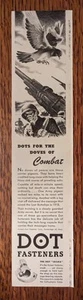 DOT Fasteners WWII Era Messenger Pigeons Vintage 1944 Quarter Pg Folio Print Ad - Picture 1 of 1