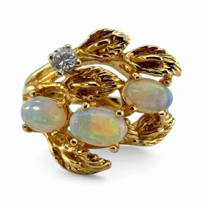 Anillo de ópalo y diamantes de 0,10 quilates Y14K - 5,28 g Foto 1 de 4