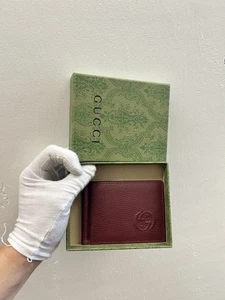 Gucci Slim Embroidered Gg Embossed Brown Maroon Leather Bifold Wallet Cash Clip - Picture 1 of 5