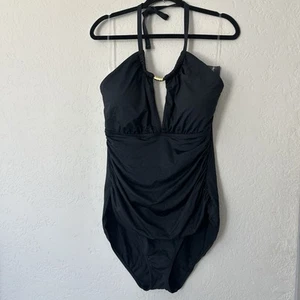 Traje de baño Lauren Ralph Lauren Beach Club liso cuello alto de una pieza negro talla 16 - Imagen 1 de 7
