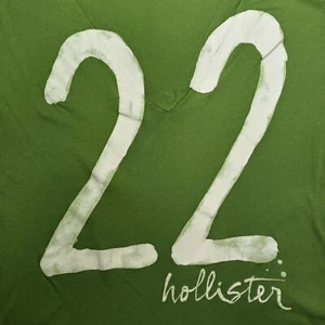 Hollister Deep Low V Neck T Shirt XS 22 White Paint Graffiti Logo Beach Ocean - Picture 1 of 5