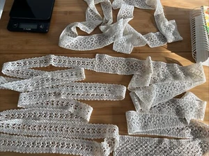 VTG Crocheted Lace Remnants Lot 3 Total 15 Ft Approx - Picture 1 of 14