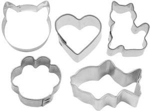 5 Piece Mini Cat Kitten Treat Cookie Cutter Set Metal Pet Animal Shelter Treats - Picture 1 of 12