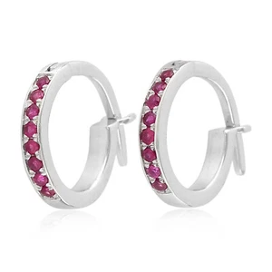 18K Oro Blanco Rubí Natural Aro Pendientes Joyería Oro - Imagen 1 de 5