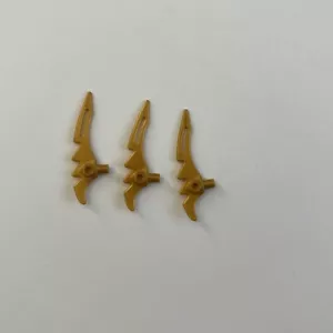 NEW 3 Lego Minifigure Weapon Crescent Blade, Serrated With Bar Pearl Gold 98141 - Picture 1 of 2