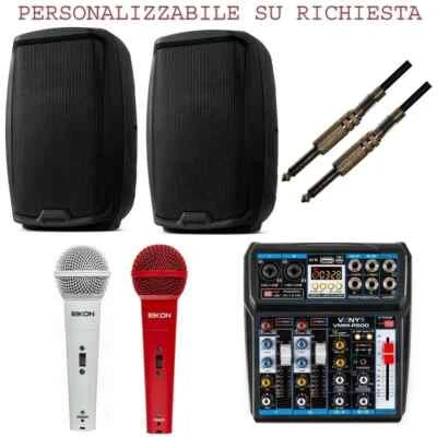 IMPIANTO KARAOKE 823 PACK coppia casse amplificate + mixer + 2 microfoni + cavi - Immagine 1 di 2