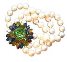 Luminous Faux Pearl Triple Strand Layered Rhinestone Flower Vintage Bracelet!