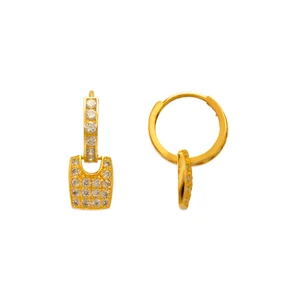 14K Solid Yellow Gold Center of Universe Pavé Huggies Hoop Lab Created Diamond - Picture 1 of 2