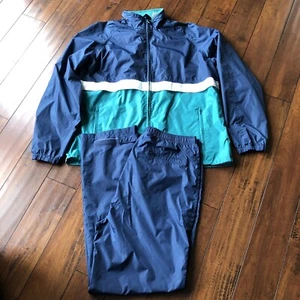 Woolrich Windbreaker Rain Jacket Pants In a Bag Mens Size Large Blue Nylon - Picture 1 of 11