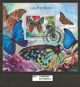 bloc-feuillet des Comores de 2011 oblitéré les papillons 2500 FC
