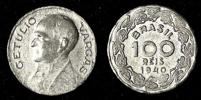 BRAZIL Dr. Getulio Vargas Copper-Nickel 1940 100 Reis   KM# 544 ( 27 603) - Image 1 of 3