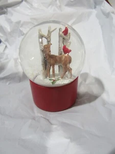 Deer with Red Cardinals in Front of Birch Tree Walter Globe With Red Base - Picture 1 of 5