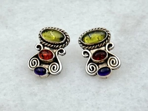 Tonya June Rafael Navajo Earrings Sterling amethyst garnet peridot Southwestern - Picture 1 of 3