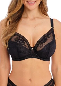 FANTASIE FUSION LACE BLACK UNDERWIRE PADDED PLUNGE BRA SIZE 32E / 10E - Picture 1 of 1