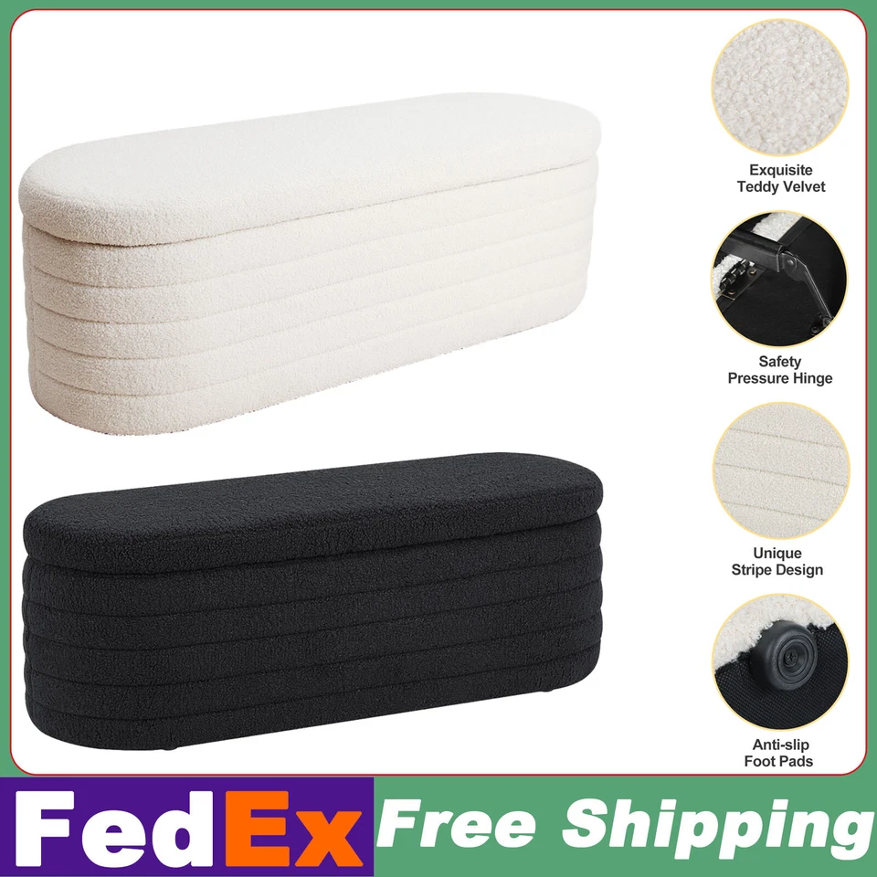 45.5'' Storage Ottoman Bench Upholstered Faux Fur Bedroom Benches for Livingroom - Image 1 of 4