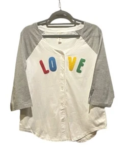 📚Love Raglan Baseball-T-Shirt mit Knopfleiste - Größe S - Bild 1 von 7