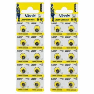 20 x Vinnic LR66 batteries L626F AG4 Alkaline Button cells 376 1.5V Mercury free - Picture 1 of 1