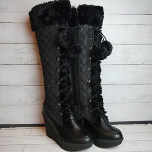 Shoedazzle Haidee Women’s Size 8.5 Black Faux Fur Tall Winter Boots - Picture 1 of 10