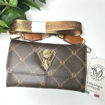 Bolso Bandolera Valentino Orlandi Marrón Estampado de Logotipo Cartera Diseñador Bolso de Mano Foto 1 de 4