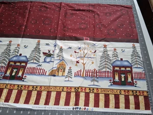 SnowFolk Stoff 1 1/2 Yards dunkelrot Dorf Schneemann Fäustlinge Pullover Rock Kleid - Bild 1 von 7