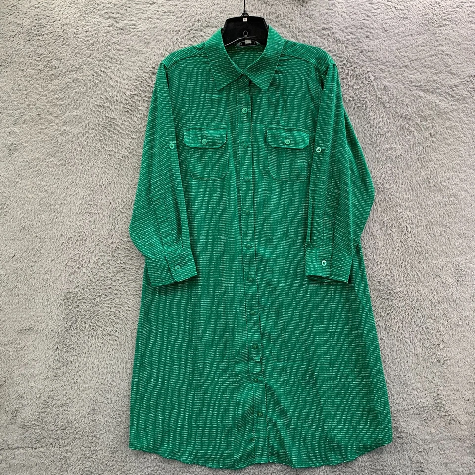 Vestido CABI Mujer Grande Hasta la Rodilla Midi Manga Larga Verde Blanco Foto 1 de 4