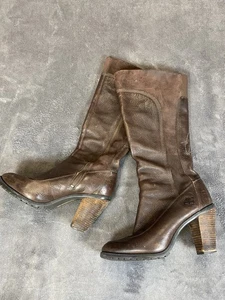 Stivali Timberland donna 8 M pelle marrone polpaccio tacco a blocco zip alti - Foto 1 di 7