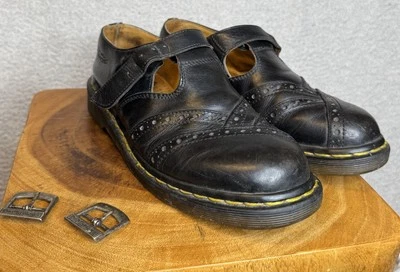 Винтажный Dr Martens 90-х Mary Jane пряжка кожи черный Англии женщин 9 Dmg - Изображение 1 из 4