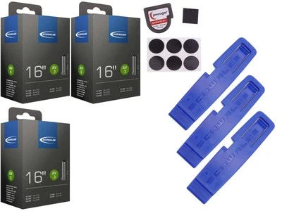 MOTAGO 3x Fahrradschlauch Schwalbe 54-305 (16x2.00) AV 40mm Schrader +Reifenheber