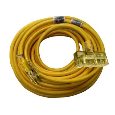 Outdoor 50 ft Extension Cord 3 Prong Triple Tap 12/3 Gauge Heavy Duty, Husky - Image 1 of 2