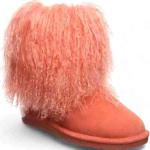 Bearpaw Boo Raspberry Pink Shearling Wool Line Curly Lamb Fur Mongolian Boots 8 - Picture 1 of 8