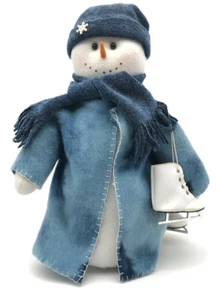 Christmas Plush Snowman with Ice Skates 14" Table Decoration Blue & White Cute - Picture 1 of 15