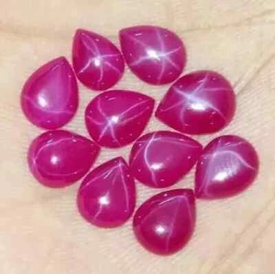 Natural 6 Rays Pear Cabochon Star Ruby Loose Gemstones 10 Ct/5 Pcs Wholesale Lot - Image 1 of 4