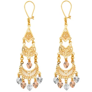 Solid 14K Gold Filigree Chandelier Earrings EJER883 - Picture 1 of 1