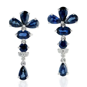 Pendientes colgantes de zafiro natural joyería de oro blanco de 18 k - Imagen 1 de 5