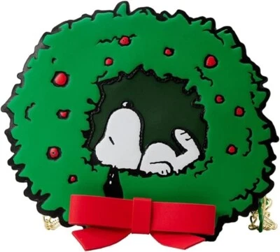 Loungefly Peanuts Wreath Crossbody Bag Snoopy Woodstock Light-Up Christmas Purse - Image 1 of 4