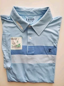 NEW Izod Golf Polo Shirt Swingflex Stretch Seam Technology Blue & White Sz L - Picture 1 of 4