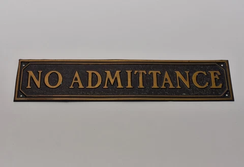 NOS No Admittance Sign Oxidized Copper Flash Door Japanned Brass Antique Plaque Cover