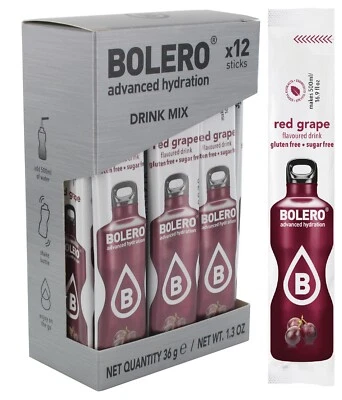 (€165,28/kg) 12 Sticks Bolero Red Grape Powder Drink Powder Sugar Free